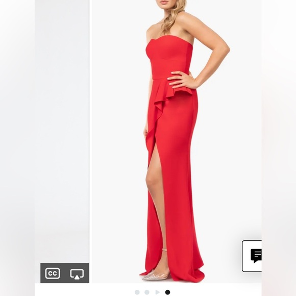 New Dress The Population Kai Strapless gown in Color Rouge - Picture 6 of 10